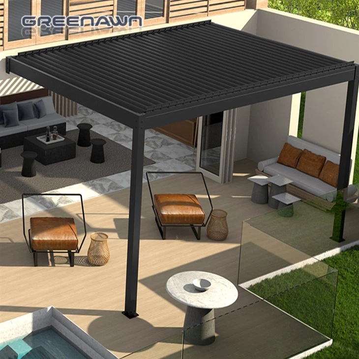 Gemotoriseerde Louvered Black Metal Pergola